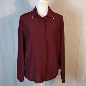 Dip Beaded Button Down Women's Blouse